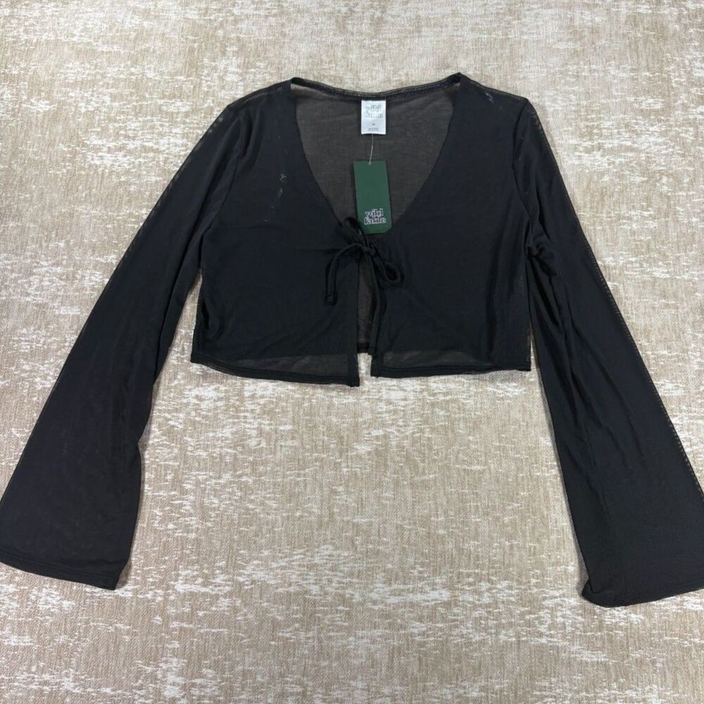 NWT Wild Fable Black Tie-Front Cropped Mesh Cover Up Cardigan XS